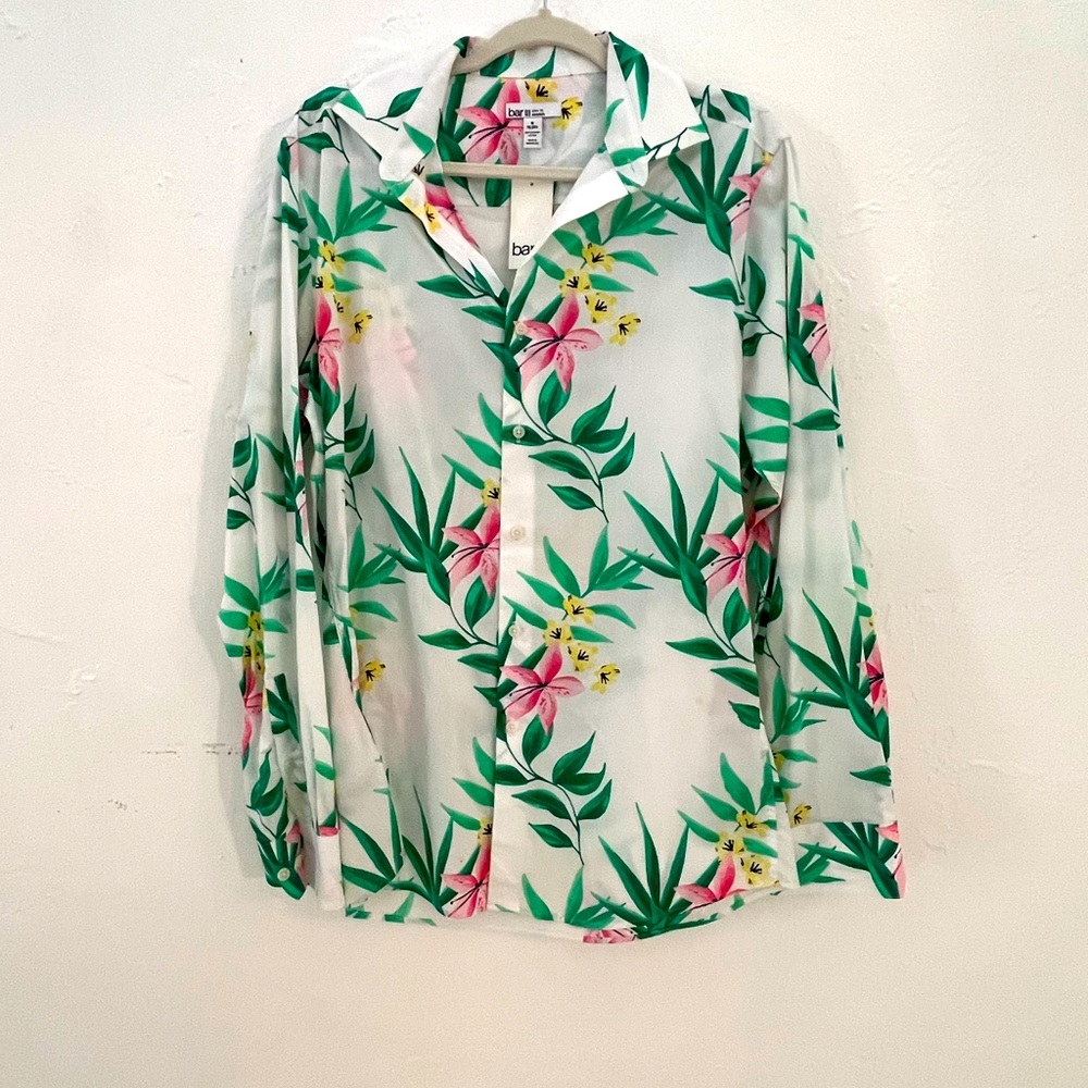 MENS Button Down Tropical Cotton Shirt